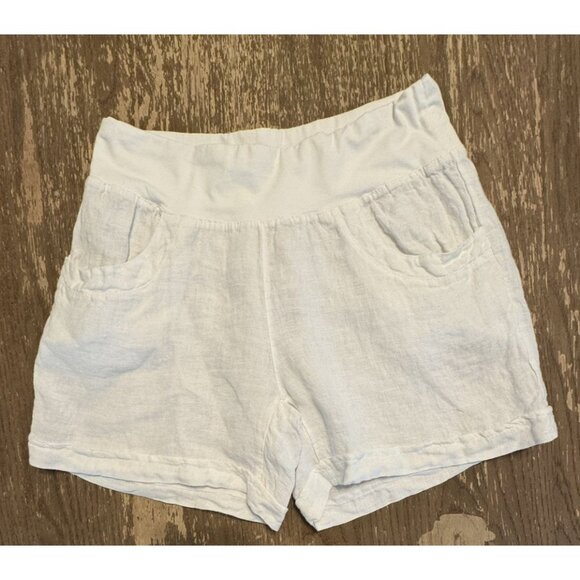 Splendid Iris Women Size Medium White 100% Linen Cuffed Shorts Pockets White - Picture 3 of 9